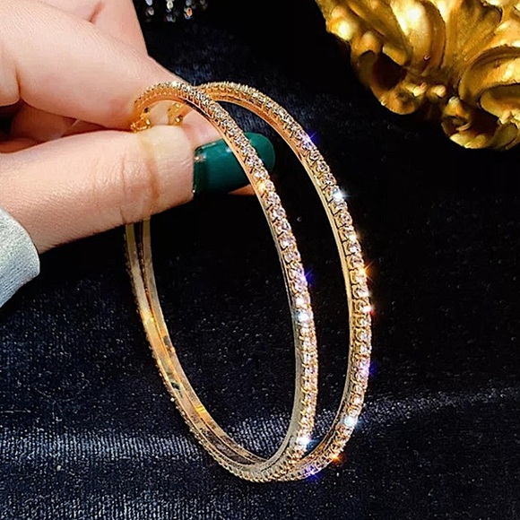 Gold Rhinestone Hoop Earrings - Picture 1 of 3